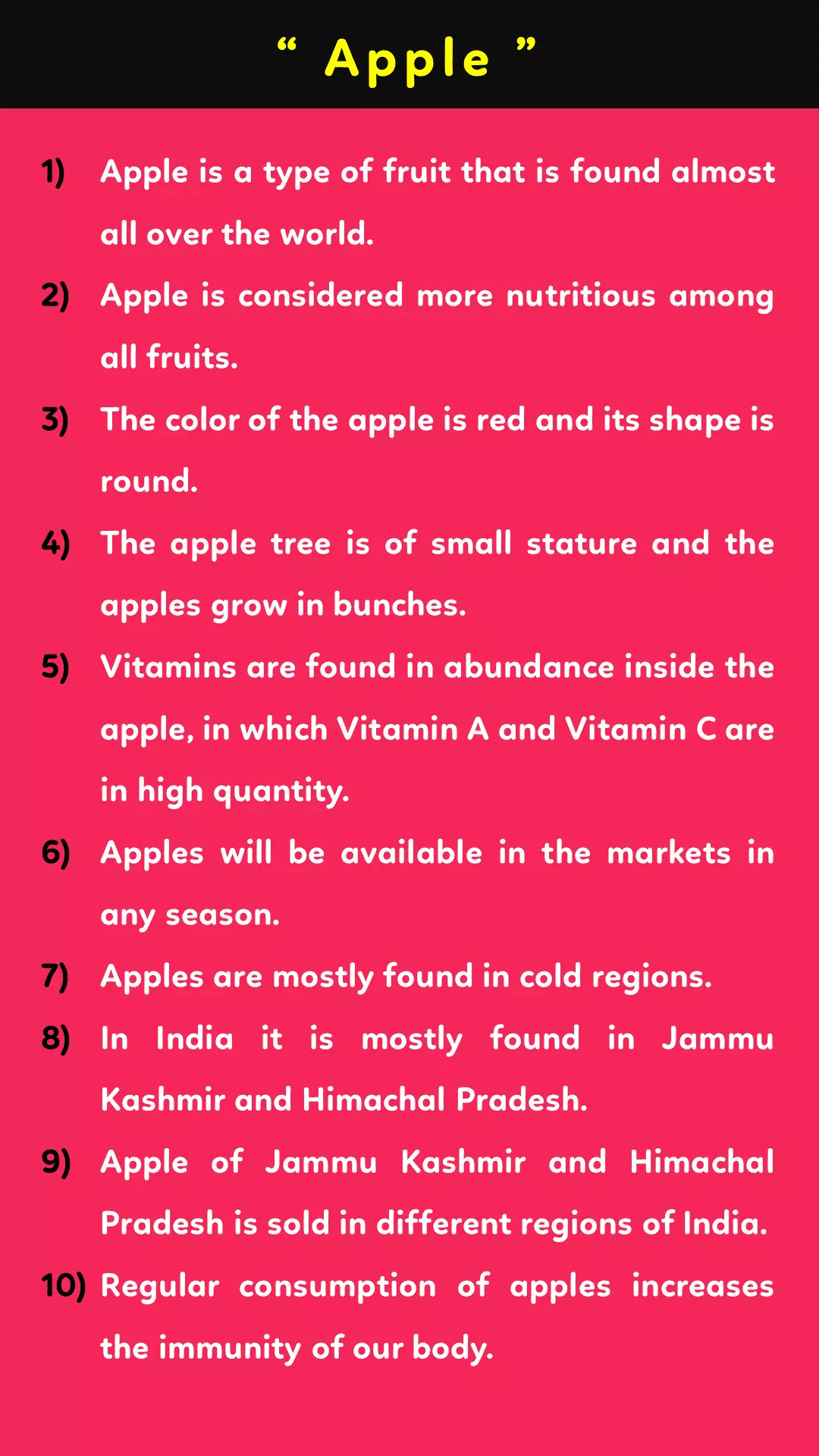 10 lines on apple in English