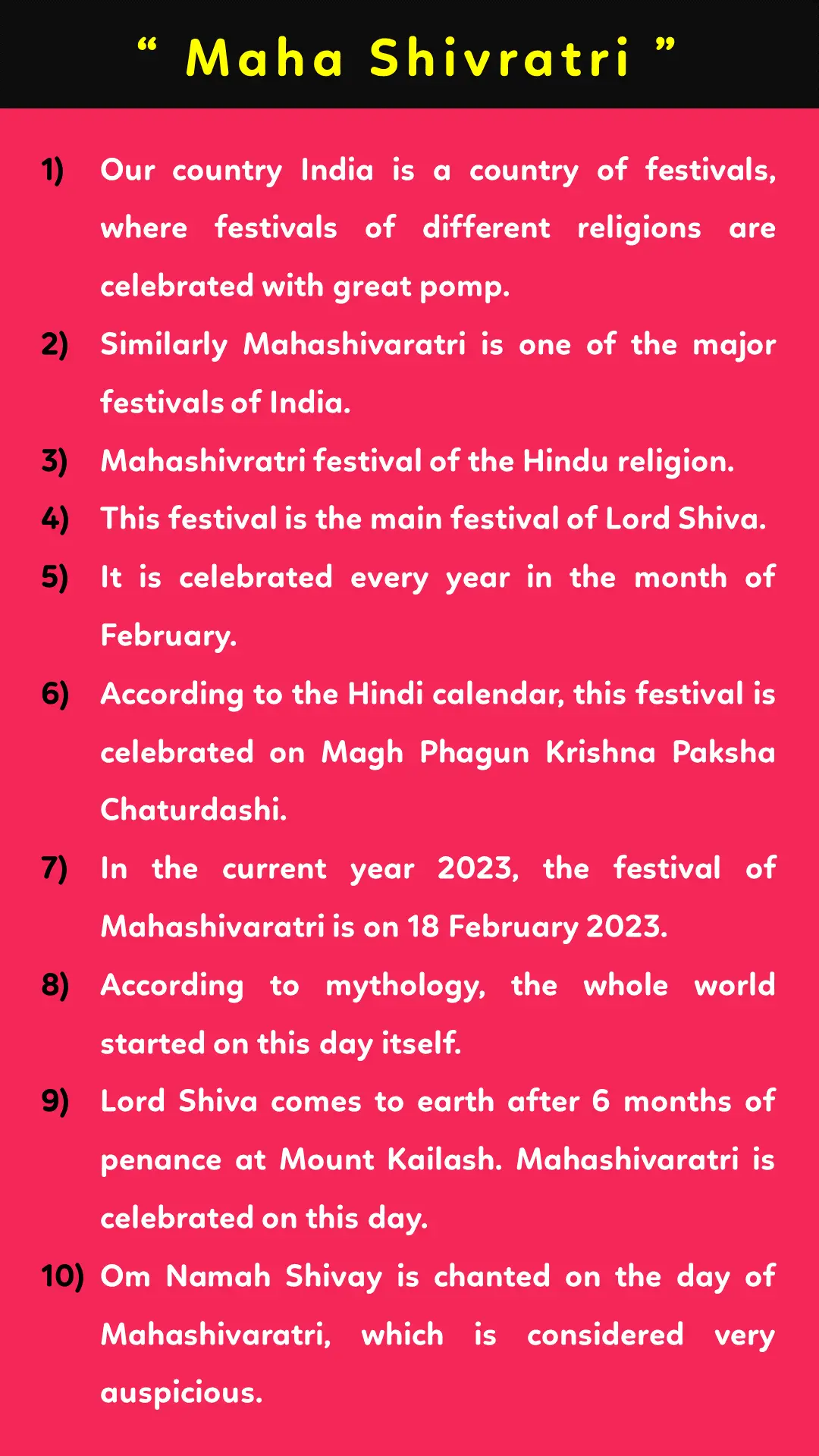 10 lines about mahashivratri in English