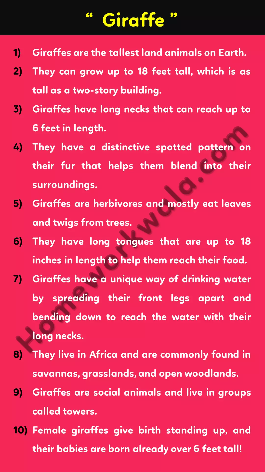 10 lines about Giraffe in English
