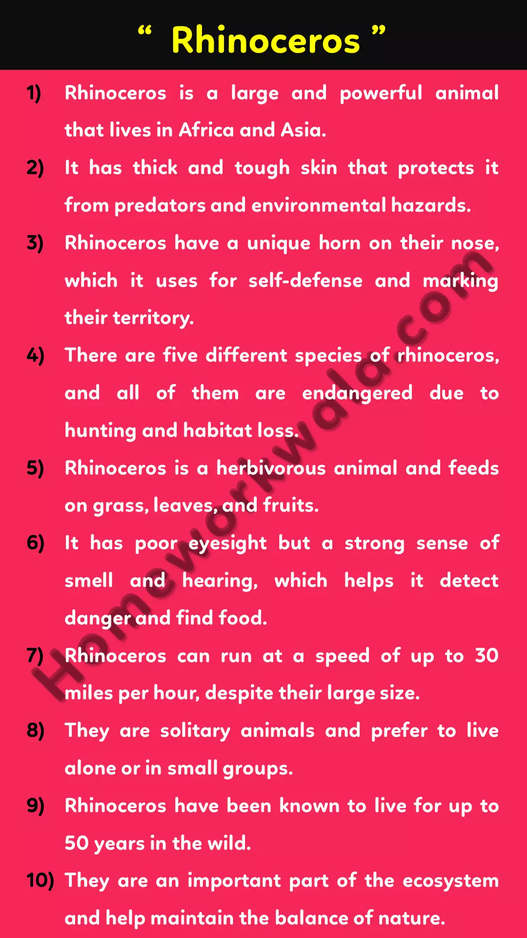 10 lines on Rhinoceros - Best for class 2, 3, 4, 5 [3 Sets]