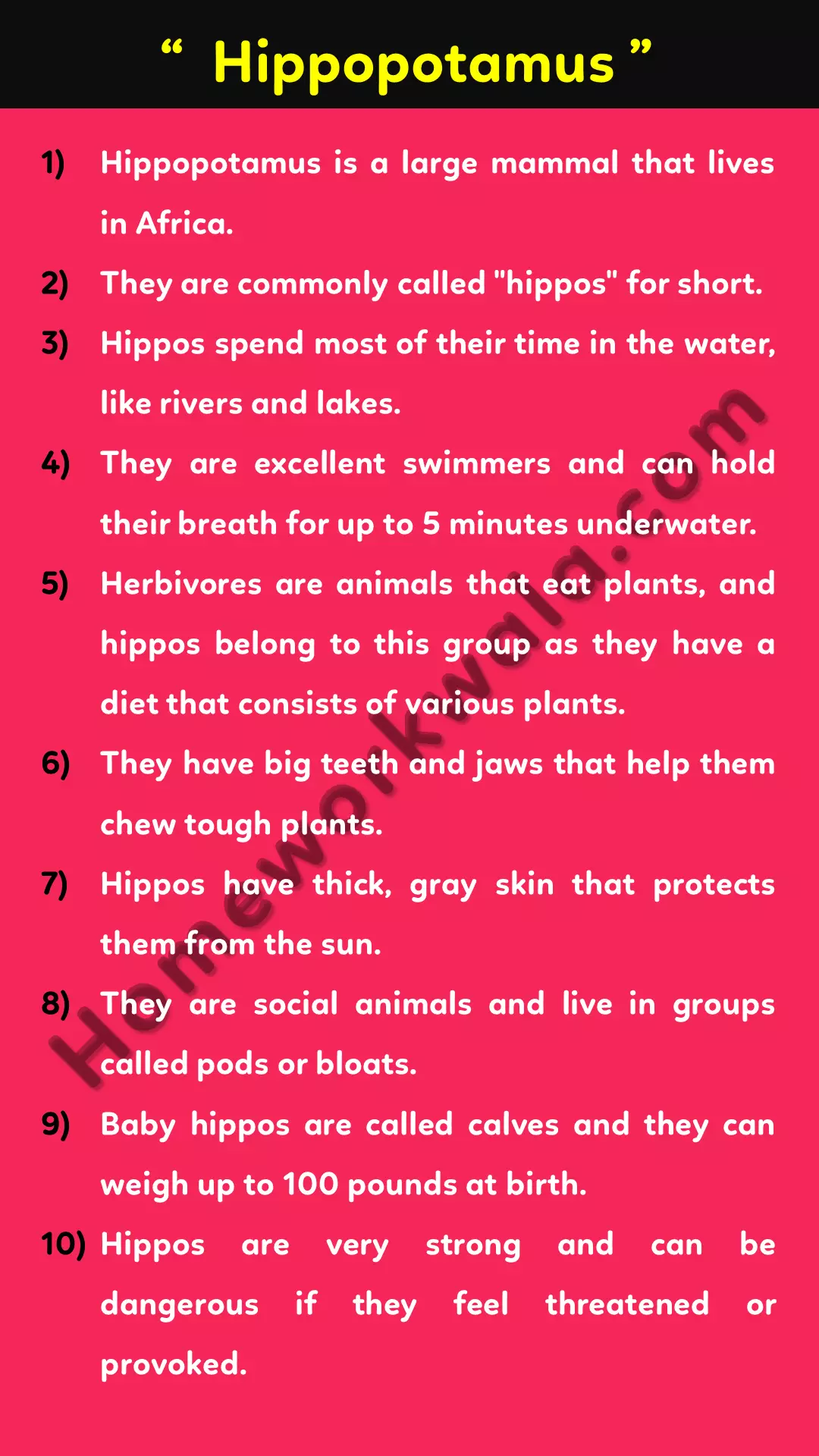 10 lines about Hippopotamus in English