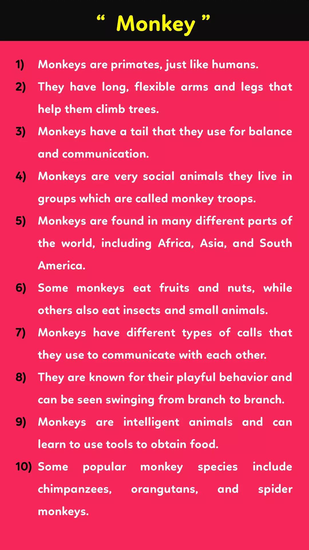 10 lines on Monkey in English