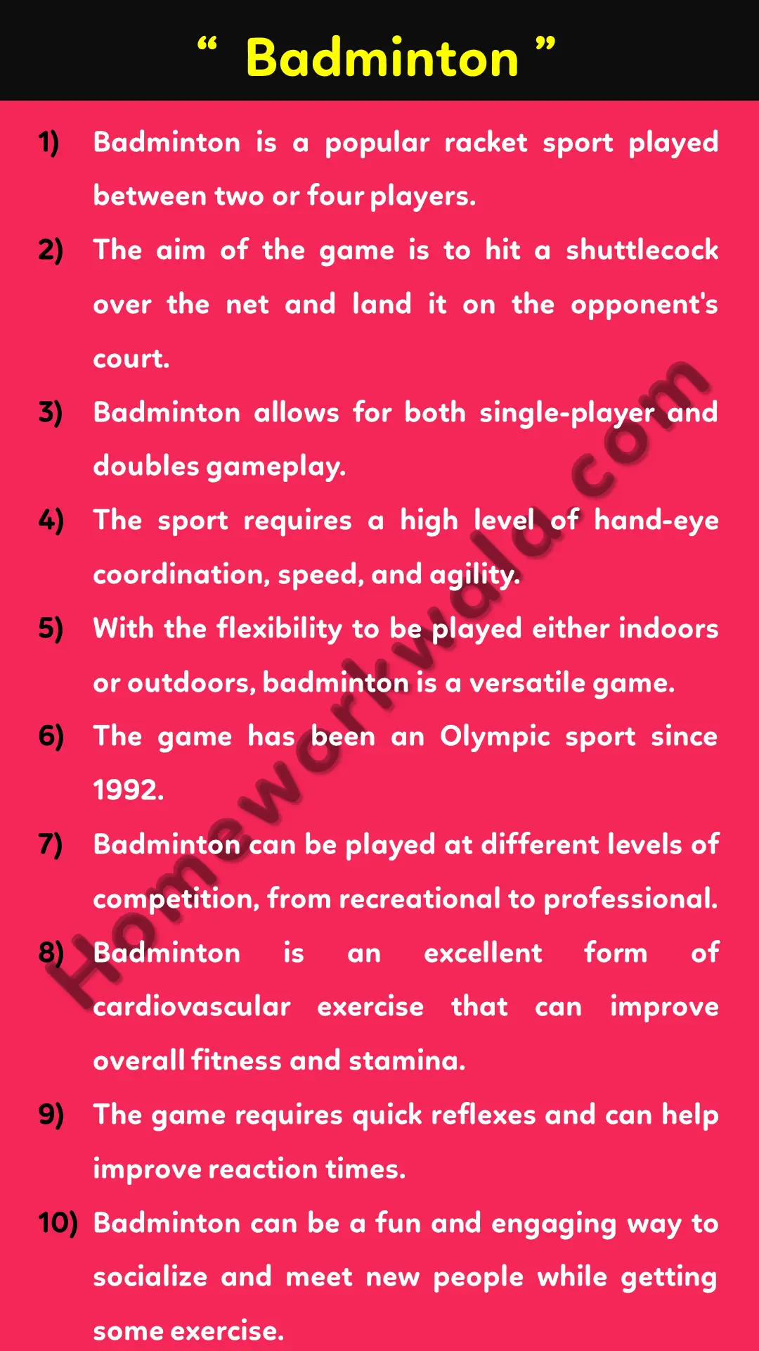 10 lines my favourite game Badminton