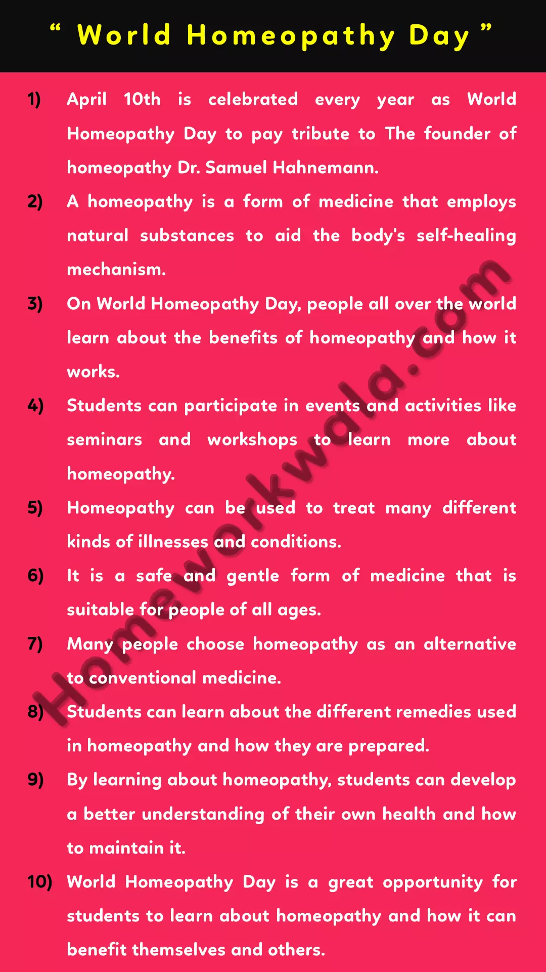 10 lines about world homeopathy day