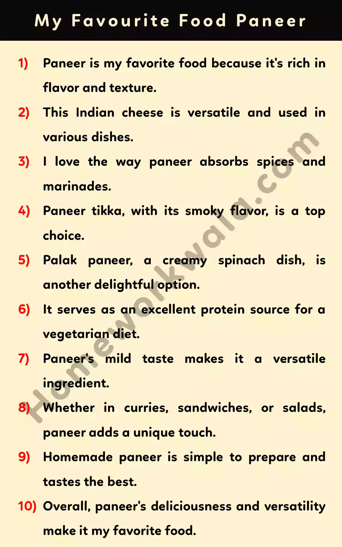 10 lines about my favourite food Paneer